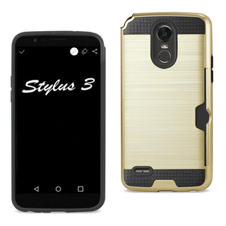 Case Designed For LG Stylo 3 / Stylus 3 Slim Armor Hybrid With Card Holder In Gold