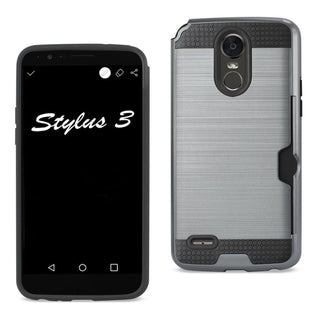 Case Designed For LG Stylo 3 / Stylus 3 Slim Armor Hybrid With Card Holder In Gray