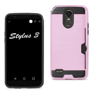Case Designed For LG Stylo 3 / Stylus 3 Slim Armor Hybrid With Card Holder In Pink
