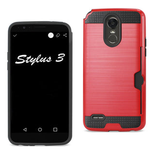 Case Designed For LG Stylo 3 / Stylus 3 Slim Armor Hybrid With Card Holder In Red