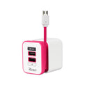 2 Amp Dual Port Portable Travel Adapter Charger In Hot Pink