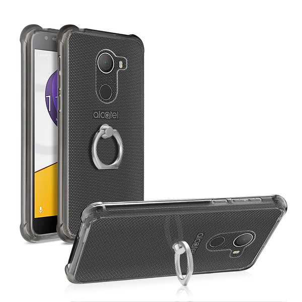Case Designed For Alcatel Walters Transparent Air Cushion Protector Bumper With Ring Holder In Clear Black