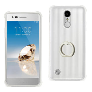 Case Designed For LG Aristo / Fortune / Phoenix 3 Transparent Air Cushion Protector Bumper With Ring Holder In Clear