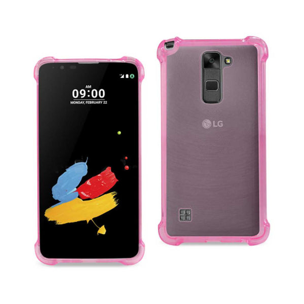 Case Designed For LG Stylus 2 Clear Bumper With Air Cushion Protection In Clear Hot Pink