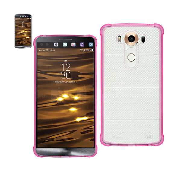 Case Designed For LG V10 Clear Bumper With Air Cushion Protection In Clear Hot Pink