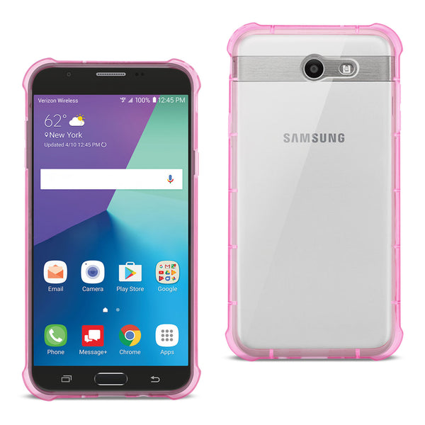 Case Designed For Samsung Galaxy J7 V (2017) Clear Bumper With Air Cushion Protection In Clear Hot Pink