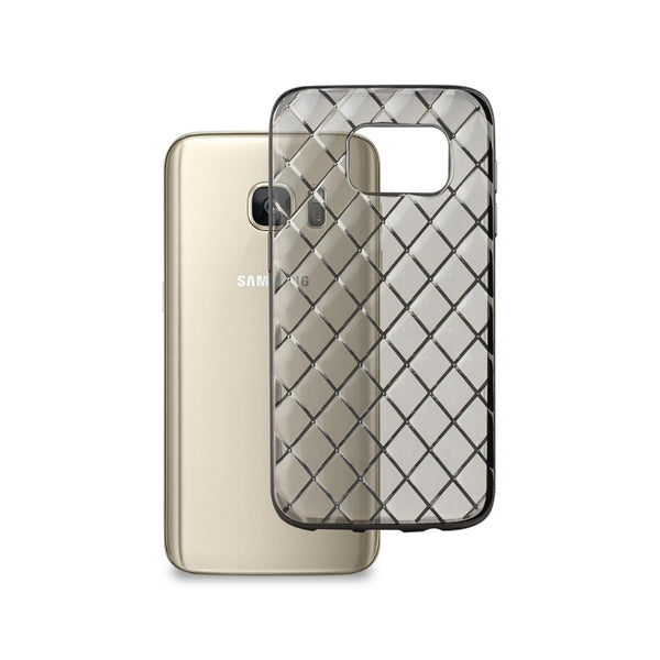 Case Designed For Samsung Galaxy S7 Flexible 3D Rhombus Pattern TPU With Shiny Frame In Clear