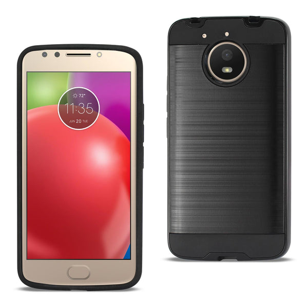 Case Designed For Motorola Moto E4 Plus Hybrid Metal Brushed Texture In Black