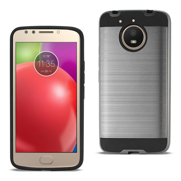 Case Designed For Motorola Moto E4 Plus Hybrid Metal Brushed Texture In Gray