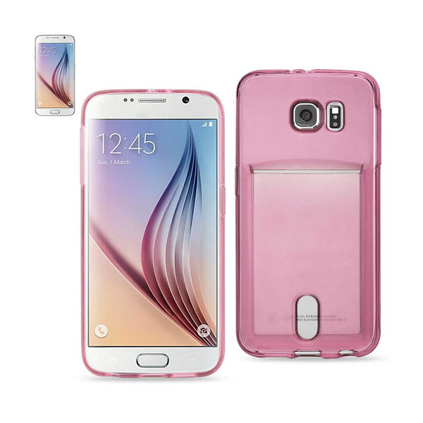 Case Designed For Samsung Galaxy S6 SEmi Clear With Card Holder In Clear Hot Pink