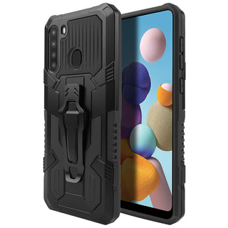 Samsung Galaxy A21 Case Rugged Drop-proof Mech Military Style Metal with Belt Pocket Clip - Black