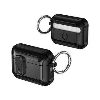 Apple Airpods Pro 2022 Case Rugged Drop-proof Heavy Duty with Extra Impact Absorption Corners Protection & Carabiner - Black