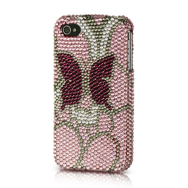 Apple iPhone 4S, iPhone 4 Case Rugged Drop-proof Pink with Burgundy Butterfly