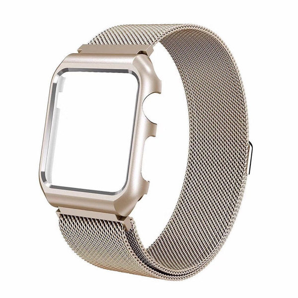 Case for Apple Watch Series 3 2 1 Stainless Steel Mesh Milanese Loop Compatible Case for Apple Watch Band with 42mm Adjustable Magnetic Closure Replacement Wristband Apple Watch Band - Gold