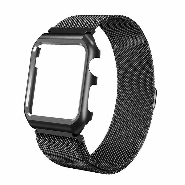 Case for Apple Watch Series 3 2 1 Stainless Steel Mesh Milanese Loop Compatible Case for Apple Watch Band with 42mm Adjustable Magnetic Closure Replacement Wristband Apple Watch Band - Black