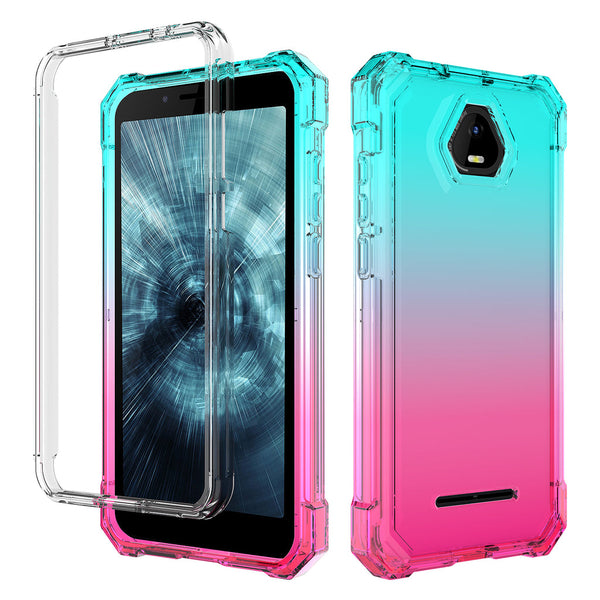 Case for Boost Schok Volt SV55 with Temper Glass Screen Protector Full-Body Rugged Protection - Pink / Teal