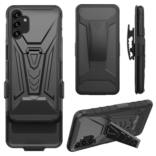 Case for Samsung Galaxy A14 5G with Tempered Glass Screen Protector Heavy Duty Protective Phone Built-In Kickstand Rugged Shockproof Protective Phone - Black