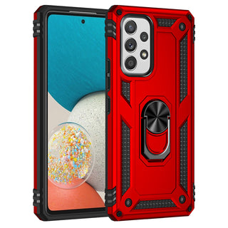 Case for Samsung Galaxy A53 5G Rubberized Hybrid Protective with Shock Absorption & Built-In Rotatable Ring Stand - Red