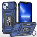 Apple iPhone 14 Case Rugged Drop-proof Military Style with Sliding Camera Protection Cover & Rotatable Ring Holder Stand Kickstand - Navy Blue