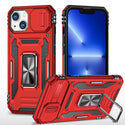 Apple iPhone 14 Case Rugged Drop-proof Military Style with Sliding Camera Protection Cover & Rotatable Ring Holder Stand Kickstand - Red