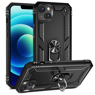 Case for Apple iPhone 15 Plus (6.7") Rubberized Hybrid Protective with Shock Absorption & Built-In Rotatable Ring Stand - Black
