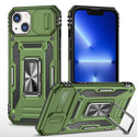 Apple iPhone 14 Case Rugged Drop-proof Military Style with Sliding Camera Protection Cover & Rotatable Ring Holder Stand Kickstand - Military Green