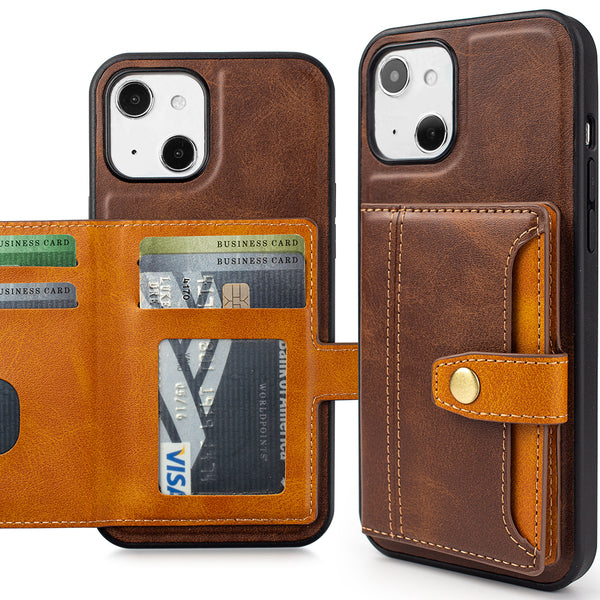 Apple iPhone 14 Plus Case Rugged Drop-proof Wallet Multi-Card 5 Credit Card & ID Slots - Brown