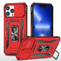 Apple iPhone 14 Pro Case Rugged Drop-proof Military Style with Sliding Camera Protection Cover & Rotatable Ring Holder Stand Kickstand - Red