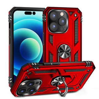 Case for Apple iPhone 15 Pro (6.1") Rubberized Hybrid Protective with Shock Absorption & Built-In Rotatable Ring Stand - Red