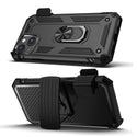 Apple iPhone 14 Case Rugged Drop-proof with Impact Absorption & Built-In Rotatable Ring Holder Stand Kickstand + Holster Clip - Black