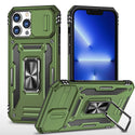 Apple iPhone 14 Pro Max Case Rugged Drop-proof Military Style with Sliding Camera Protection Cover & Rotatable Ring Holder Stand Kickstand - Military Green