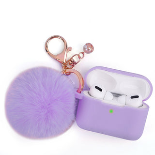 Apple Airpods Pro 2 Case Rugged Drop-proof Thick Silicone TPU with Furball Ornament Key Chain & Strap - Lavender