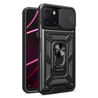 T-Mobile Revvl 6 5G Case Rugged Drop-proof with Sliding Camera Protection Cover & Rotatable Ring Holder Stand Kickstand - Black
