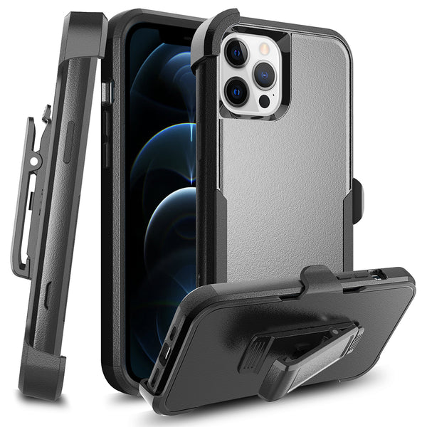 Apple iPhone 14 Pro Max Case Rugged Drop-proof Heavy Duty TPU with Extra Impact Absorption Corner Protection & Rotatable Holster Clip - Black / Black
