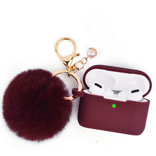 Apple Airpods Pro 2 Case Rugged Drop-proof Thick Silicone TPU with Furball Ornament Key Chain & Strap - Burgundy