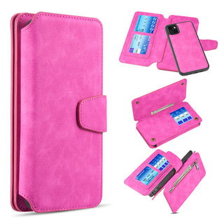 Apple iPhone 14 Case Detachable Rugged Drop-proof Flip Wallet - Hot Pink