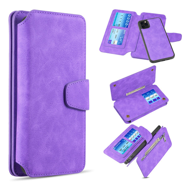 Apple iPhone 14 Pro Max Case Detachable Rugged Drop-proof Flip Wallet - Purple