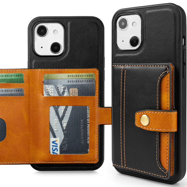 Apple iPhone 14 Case Rugged Drop-proof Wallet Multi-Card 5 Credit Card & ID Slots - Black