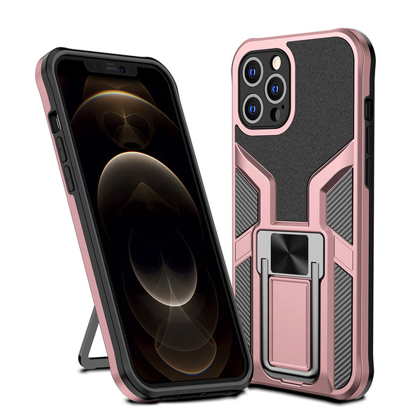 Apple iPhone 12 Pro Max Case Rugged Drop-proof Mech Design with Impact Absorption & Magnetic Kickstand - Rose Gold