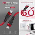Universal 60W Pd Type-C To Type-C 3 Feet Super Fast Charging Data Cable with Retail Packaging - Grey