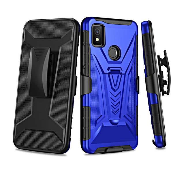 Case for Cricket Icon 4 with Tempered Glass Screen Protector Heavy Duty Protective Phone Built-In Kickstand Rugged Shockproof Protective Phone - Blue