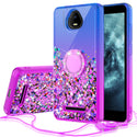Case for Boost Schok Volt withTemper Glass Glitter Phone Kickstand Compatible Case for Boost Schok Volt SV55 Ring Stand Liquid Floating Quicksand Bling Sparkle Protective Girls Women - (Hot Pink / Purple Gradient)