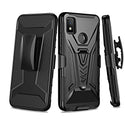 Case for Cricket Icon 4 with Tempered Glass Screen Protector Heavy Duty Protective Phone Built-In Kickstand Rugged Shockproof Protective Phone - Black