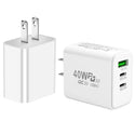Universal 40W Dual USB Type-C + USB 3-Port Quick Charge 3.0 Power Delivery Compact Travel Wall Charger for Tablets and Phones - White