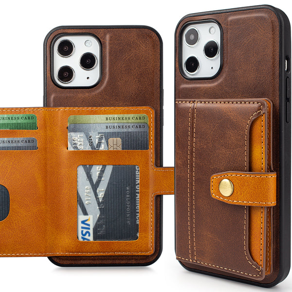 Apple iPhone 13 Pro Max Case Rugged Drop-proof Wallet Multi-Card 5 Credit Card & ID Slots - Brown