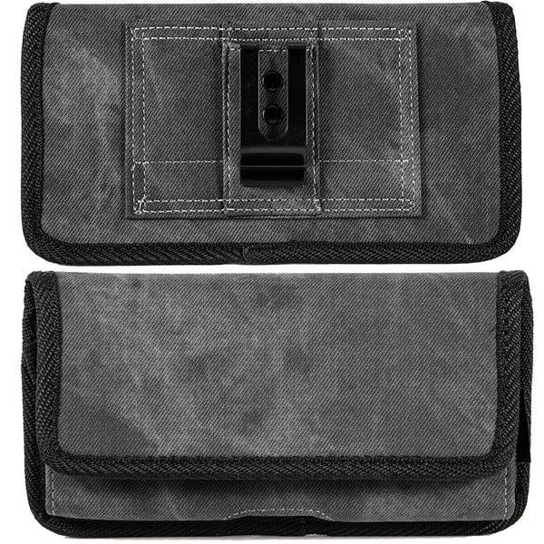 Universal Case Rugged Drop-Proof Horizontal Pouch with Dual Credit Card Slots - Dark Denim Fabric