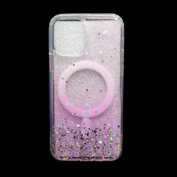Case for Apple iPhone 13 Pro Max 6.7" Gradient MagSafe Glitter Stars Silver Flakes - Pink Purple