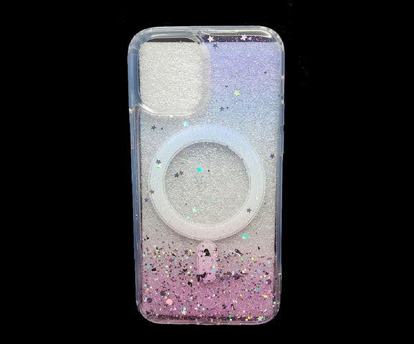 Case for Apple iPhone 11 6.1" Gradient MagSafe Glitter Stars Silver Flakes - Blue Pink