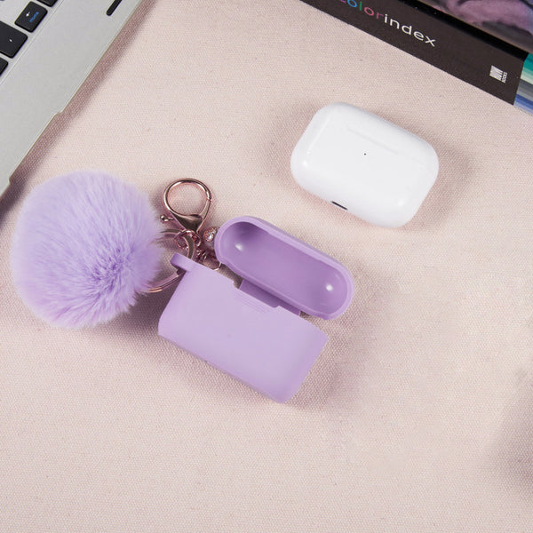 Apple Airpods Pro 2 Case Rugged Drop-Proof Thick Silicone TPU with Furball Ornament Key Chain & Strap - Lavender