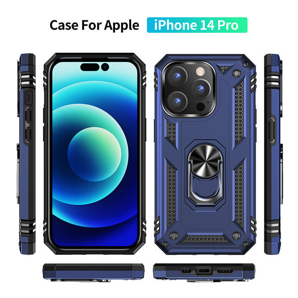 Case for Apple iPhone 15 Pro (6.1") Rubberized Hybrid Protective with Shock Absorption & Built-In Rotatable Ring Stand - Navy